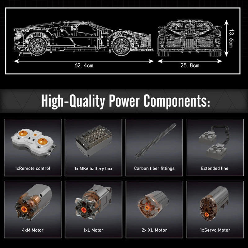 Mould King 13163 Technical Car Building Block The Remote Control La Voiture Noire Sport Car Model Toys Kids Christmas Gifts