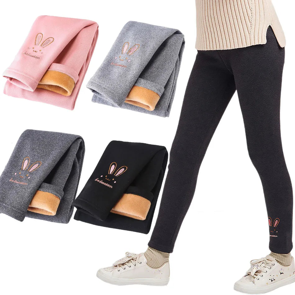 2025 Girls Tights Baby Fleece Lined Pants Children Thermal Bottoms Kids Autumn Winter Fashion Trousers Soft Bunny Leggings 3-8Y