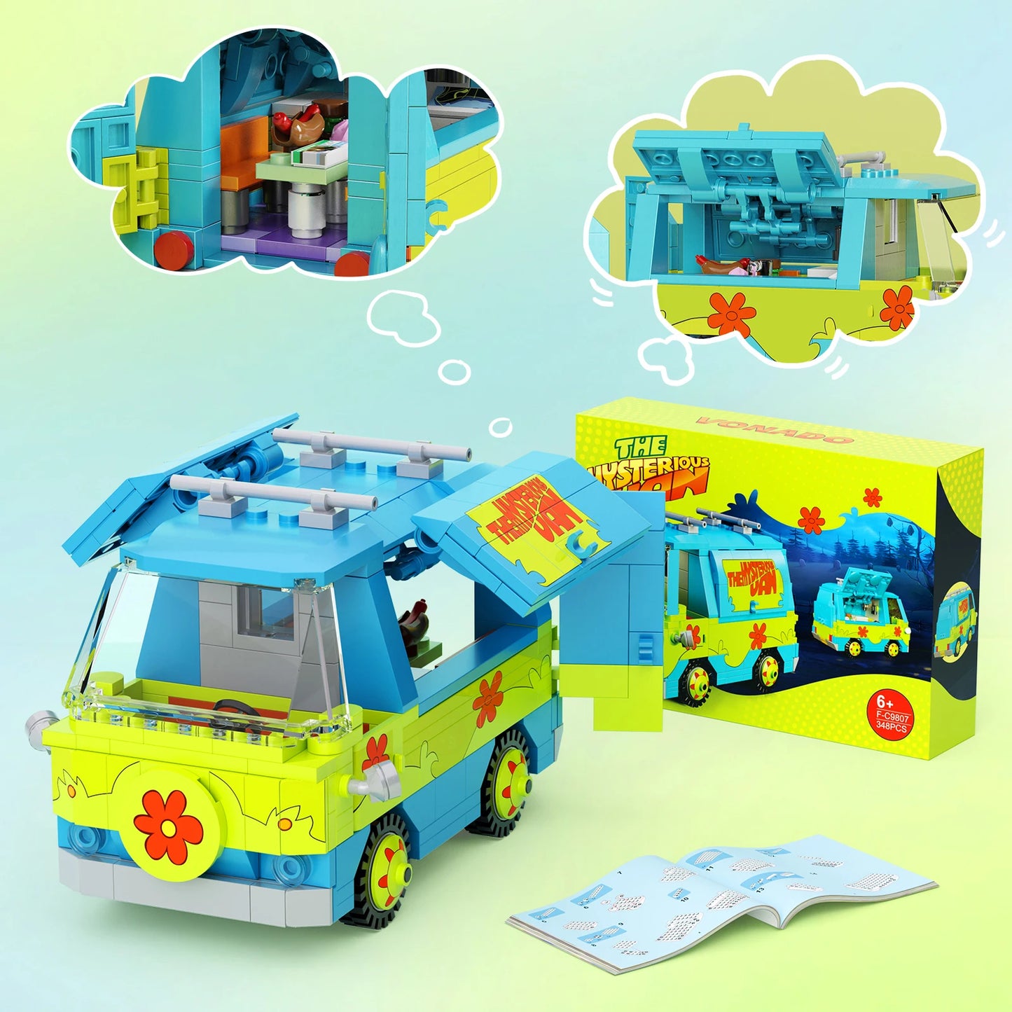 320PCS Mysteryed Machine Car Model Kit Building Blocks Movie Scooed Doo Panel Van Cartoon Vehicle Bricks Toys For Kids Gifts