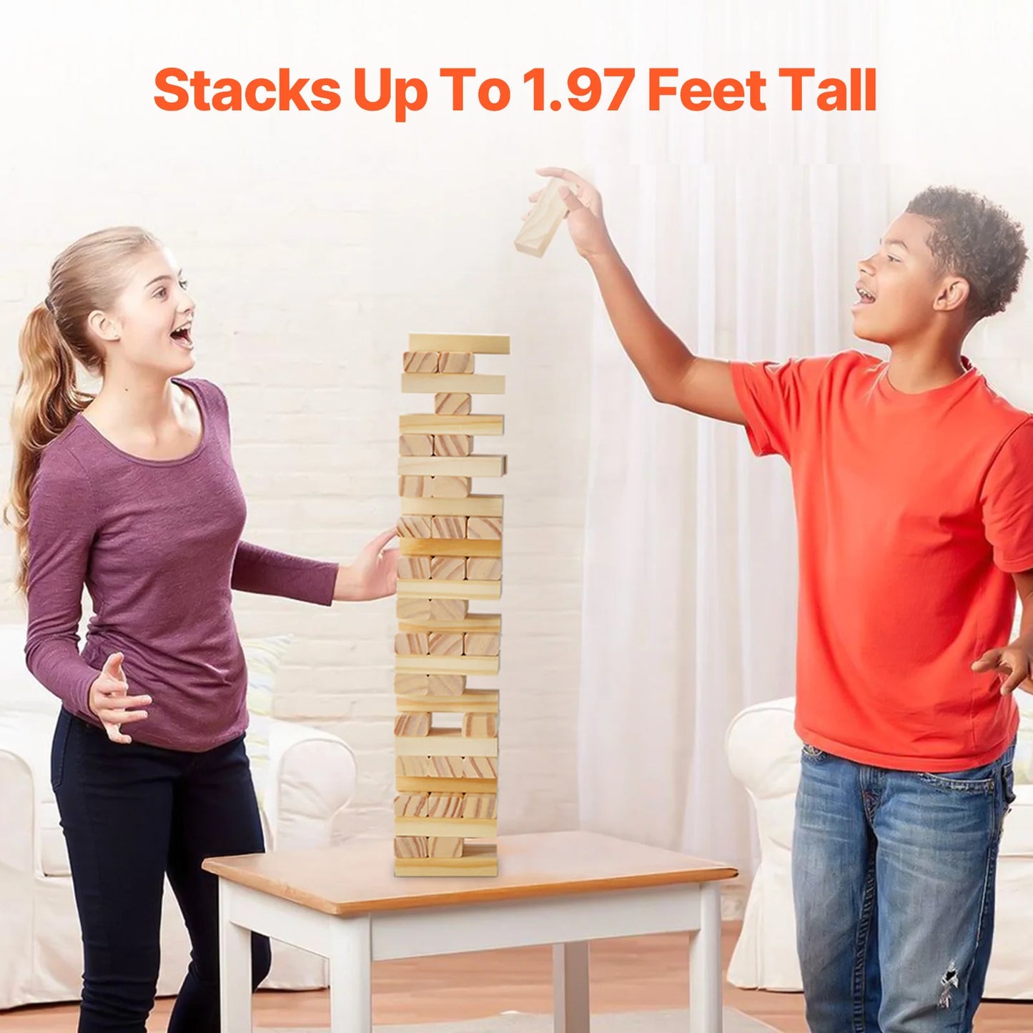 SucceBuy Tumbling Timber Toy Tumble Tower Blocks Game Pine Wood Tumbling Tower Game with Storage Crate Wooden Stacking Game