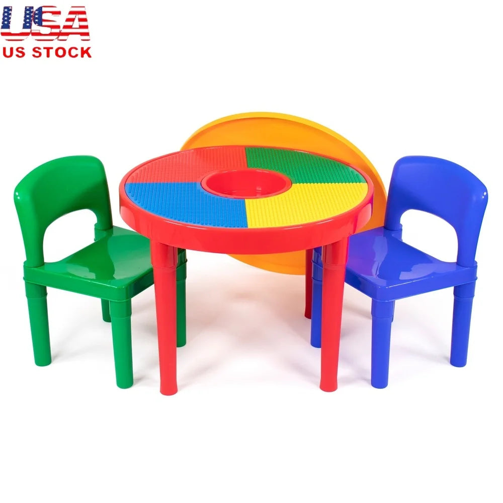 Toddler 2-in-1 Activity Table and Chair Set with Storage Compatible with Building Blocks Ages 3-6 Easy Assembly
