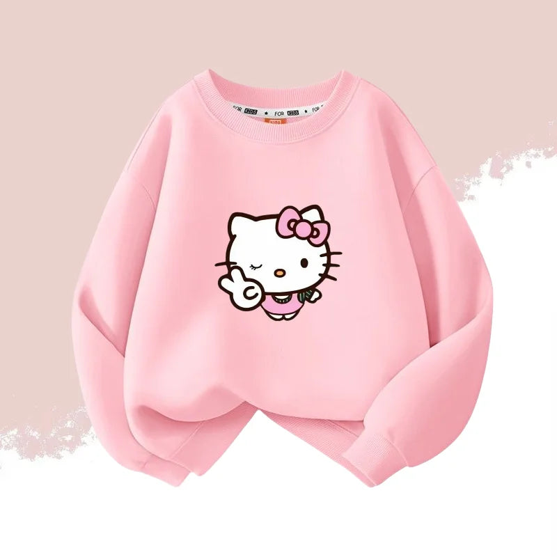 Autumn Baby Girls Clothes Kid Sanrio Hello Kitty Printed Long Sleeve Sweatshirt Children Cartoon O-Neck Soft Cotton Pullover Top