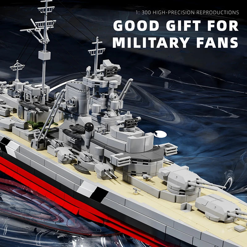 2686PCS 1:300 Scale Bismarck Battleship Building Blocks Kit Warship Desktop Ornaments Boat Model Bricks Toys Toys For Kids Adult