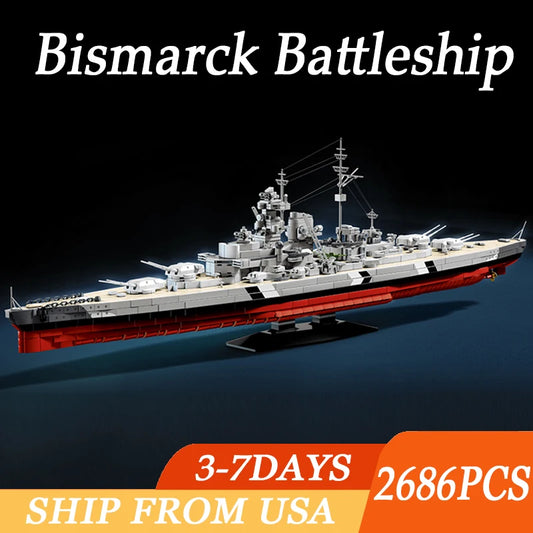 2686PCS 1:300 Scale Bismarck Battleship Building Blocks Kit Warship Desktop Ornaments Boat Model Bricks Toys Toys For Kids Adult