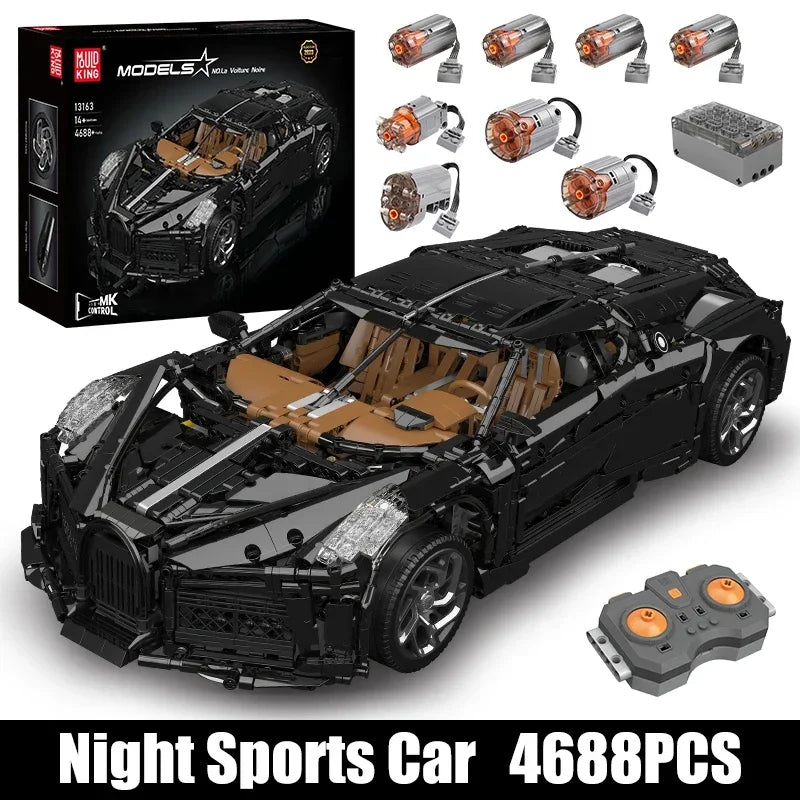 Mould King 13163 Technical Car Building Block The Remote Control La Voiture Noire Sport Car Model Toys Kids Christmas Gifts
