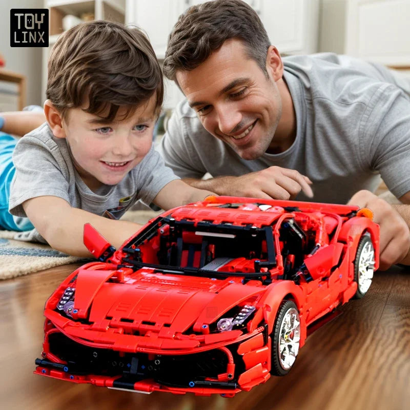 Kbox Red Sports Car Model Building Blocks – Home Decor, Festival Gift for Boys & Men, Stress-Relief ABS Construction Toy