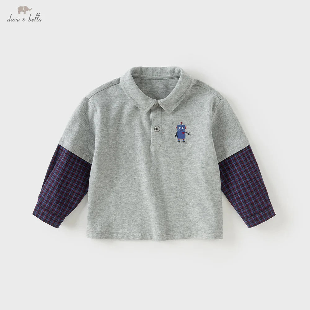 Dave Bella Boys Long Sleeve Polo T-Shirt Kids Printed Autumn Spring Plaid Tops Baby Cotton Casual Outdoor Clothes DB3253440