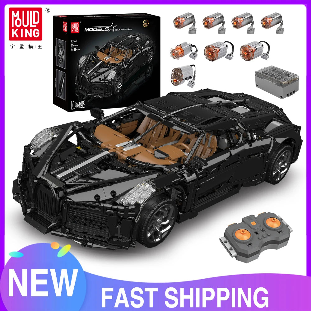 Mould King 13163 Technical Car Building Block The Remote Control La Voiture Noire Sport Car Model Toys Kids Christmas Gifts