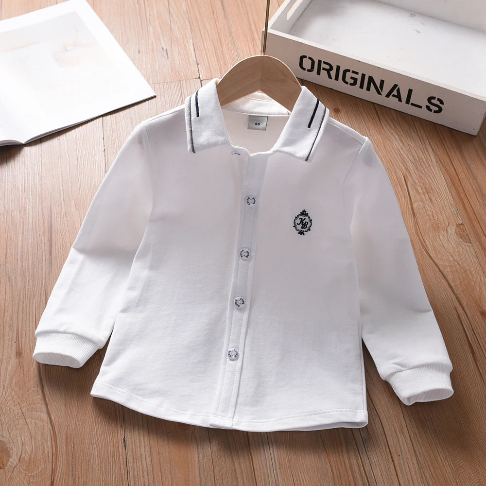 Boys' Long Sleeve White Shirt 2-6Y Embroidered Cotton School Clothes Kids Spring Autumn Top