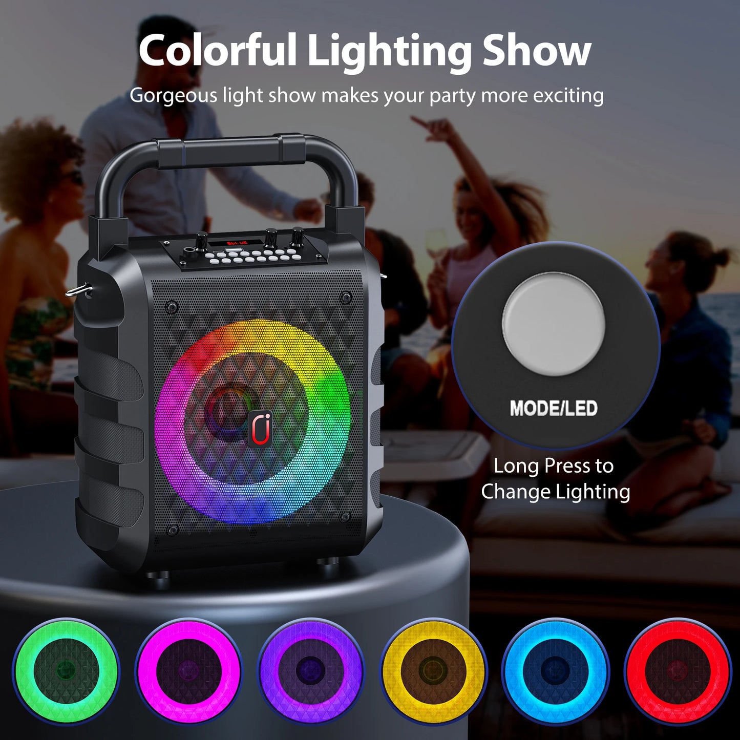 FanFun Wireless Speaker, Portable Bluetooth Speaker with Microphone and LED Light, Karaoke Speaker Machine, Home Karaoke System