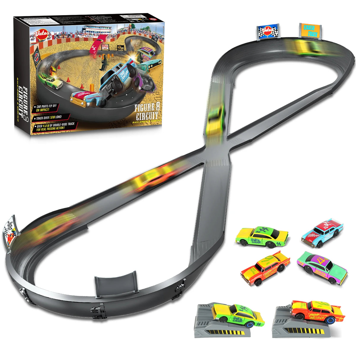 Crash Racing Set VATOS CRASH RACERS Track Speed Collision Racing Car Set Rechargeable C ...