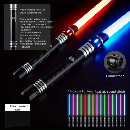 15-color 2-in-1 Metal Gravity Sensing Light up Saber Toy Sword, Light sword Upgraded Version Party Glow Sword for Halloween and