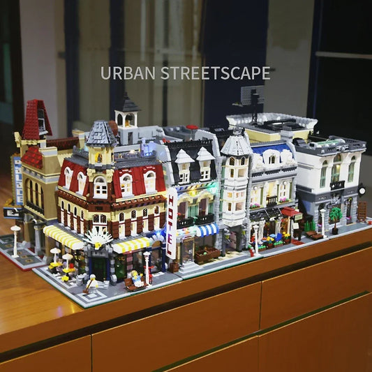 Creative Expert Brick Bank Cafe Corner Model MOC Street View House Building Blocks Toys Pet Book Shop Town Hall Downtown Diner