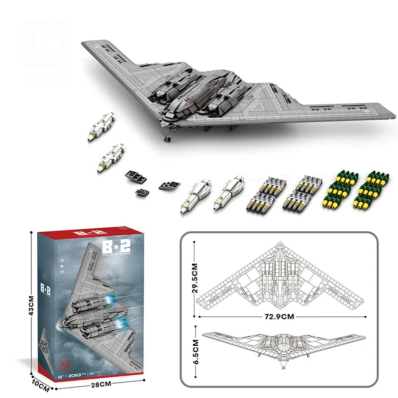2063PCS B-2 Ghost Strategic Bomber Building Blocks Air Force Fighter Model Bricks Collection Display DIY Toys For Kids Idea Gift