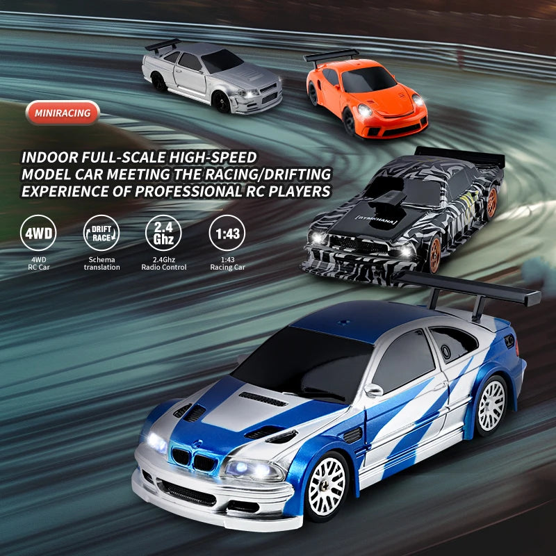 1/43 RC Drift Car 2.4G 15km/h High speed Mini Racing Vehicle 4WD Off-road Radio Control Cars with LED lights Toys US Shipping