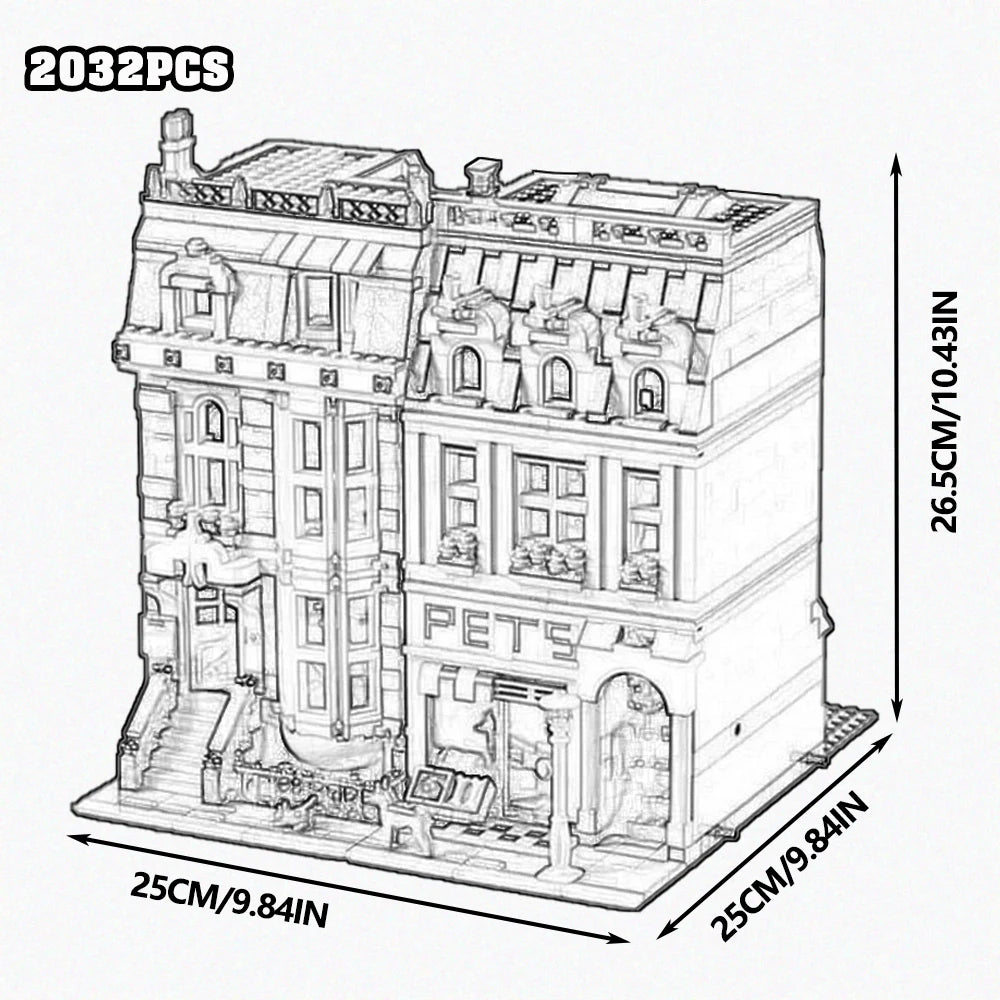 Creative Expert Brick Bank Cafe Corner Model MOC Street View House Building Blocks Toys Pet Book Shop Town Hall Downtown Diner