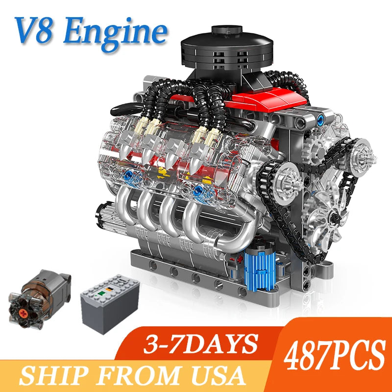 487PCS LSX454 V8 Engine Building Blocks Model Simulated Gearbox Assembly Technical Bricks Toys Ornaments For Boys Adult Gifts