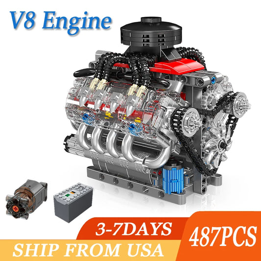 487PCS LSX454 V8 Engine Building Blocks Model Simulated Gearbox Assembly Technical Bricks Toys Ornaments For Boys Adult Gifts