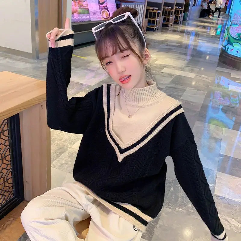 Girls Sweater Autumn and Winter Style Plush Thickened Children's Knitting 2024 New Girls High Collar Baby Clothes 5 10 7 12 Year