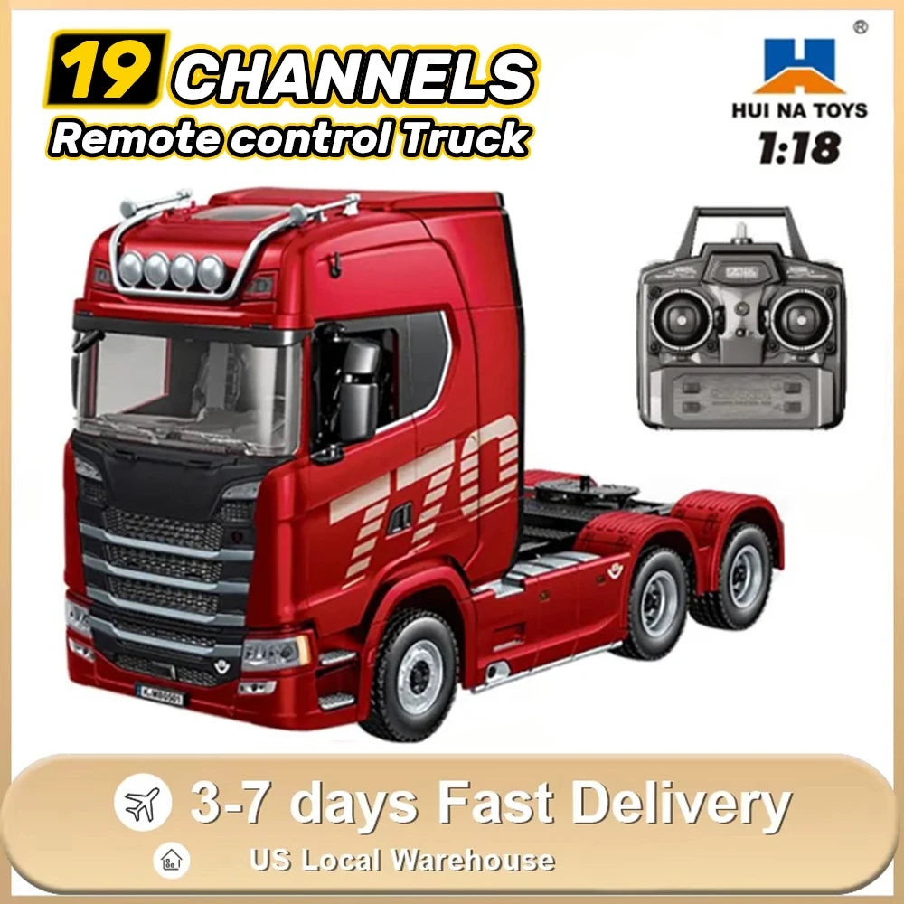 HUINA 1501 1/18 RC Truck 19CH 770S Alloy Tractor 2.4G remote control Engineering Trailer Truck with Light and Sound Toys for Kid