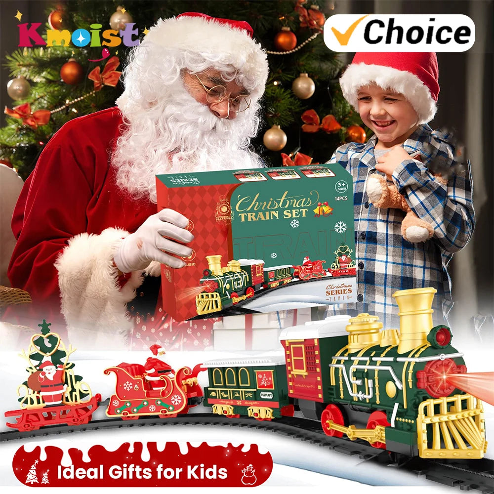 Christmas Train Set Model Car for Children Toy with Steam and Light Adjustable Sound and Music Vehicle Xmas Toys Gifts for Kids