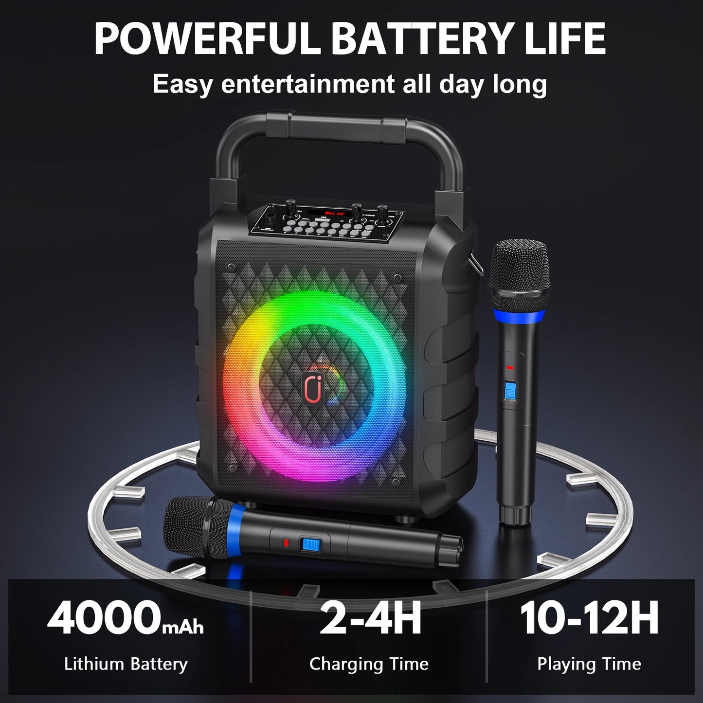 FanFun Wireless Speaker, Portable Bluetooth Speaker with Microphone and LED Light, Karaoke Speaker Machine, Home Karaoke System