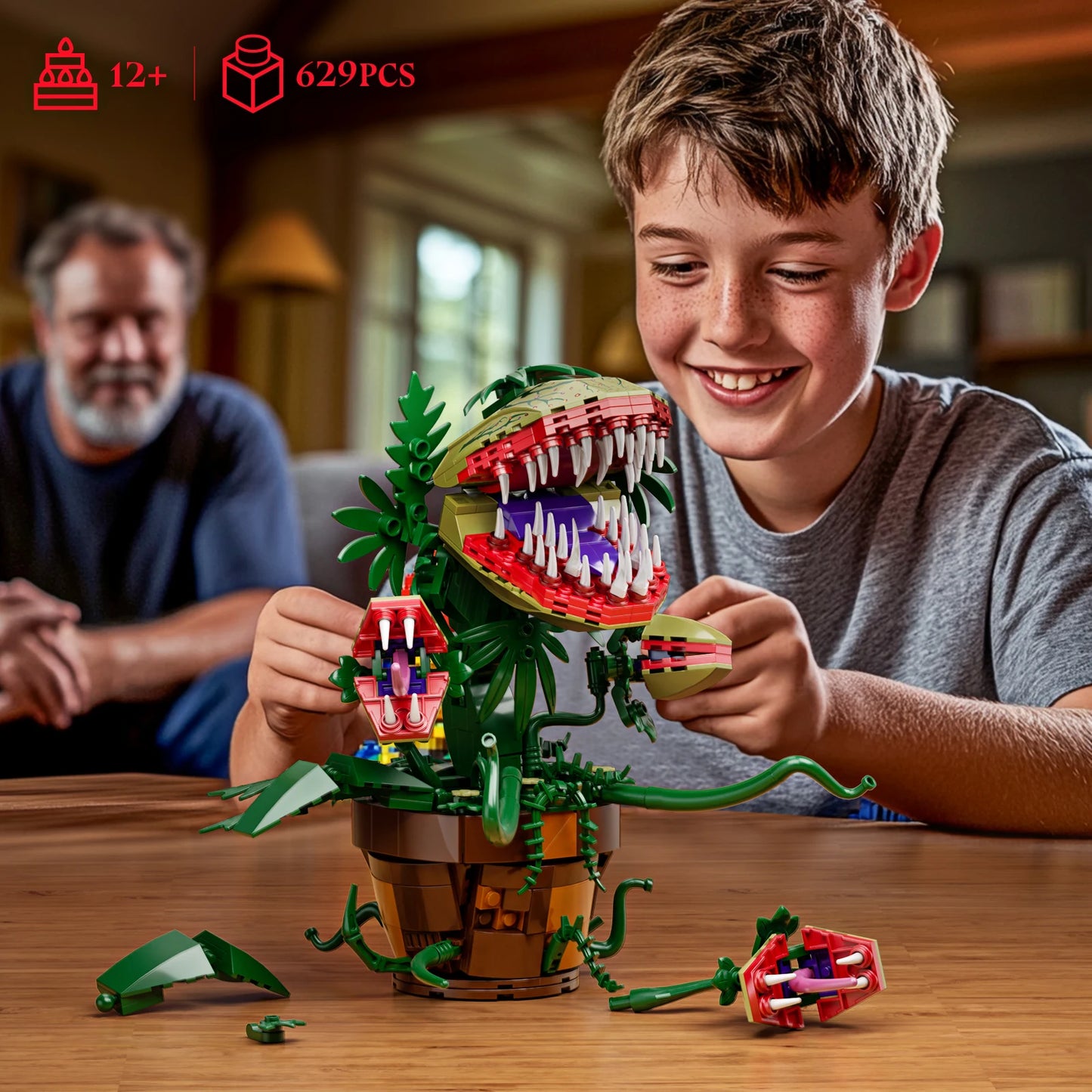 Piranha Plant Audrey II 2 Building Blocks Set Horrors Flower Shop Decoration Halloween Christmas Gift for Tv Film Fans(629PCS)