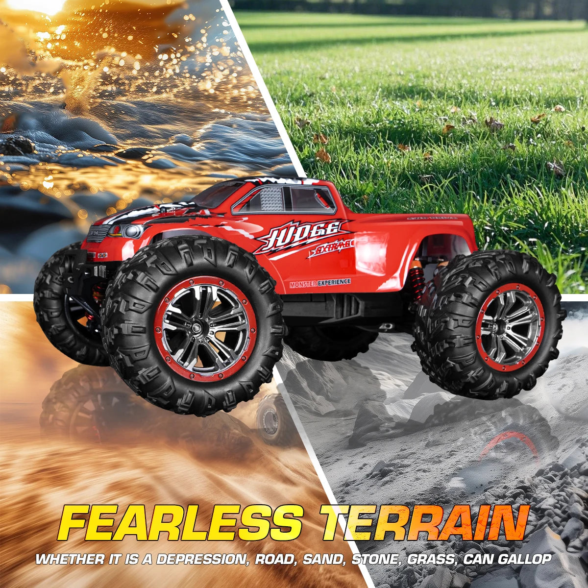1:10 Off-Road All Terrain Remote Control Car, RC Monster Truck, Max 43 Km/H High Speed 4WD Electric RC Cars with 2.4 GHz Remote