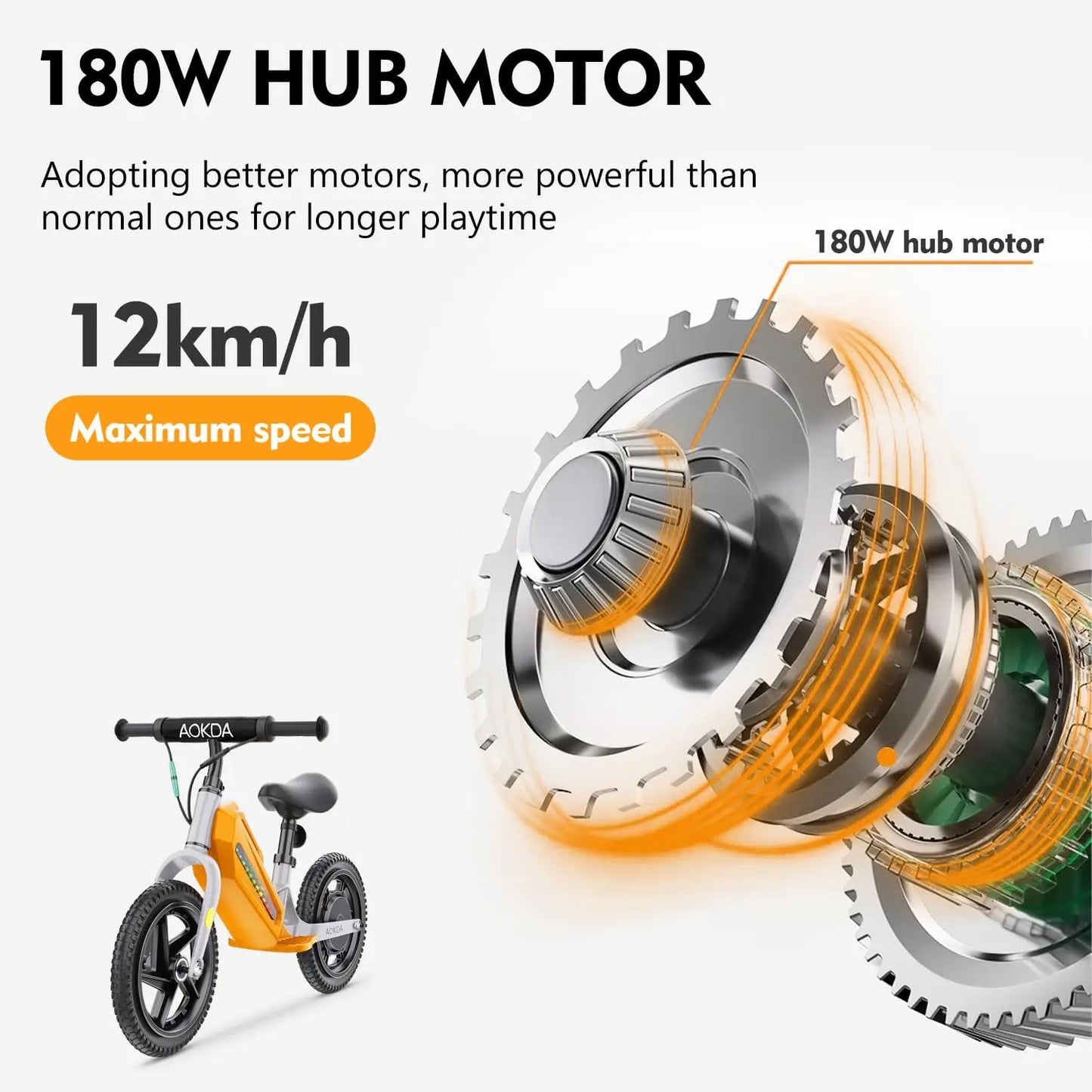AOKDA K8 Electric Bikes for Kids, 180W Electric Balance Bike, 12" Pneumatic Tire 21.6V/5.2Ah Battery Boys & Girls E Bike Bicycle