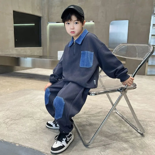 Colorblock Sweatshirt Set Children's Suit for Boy 2025 New Clothing Outdoor Clothes Winter Kids Men's Sets Boys Boy's Top Bottom