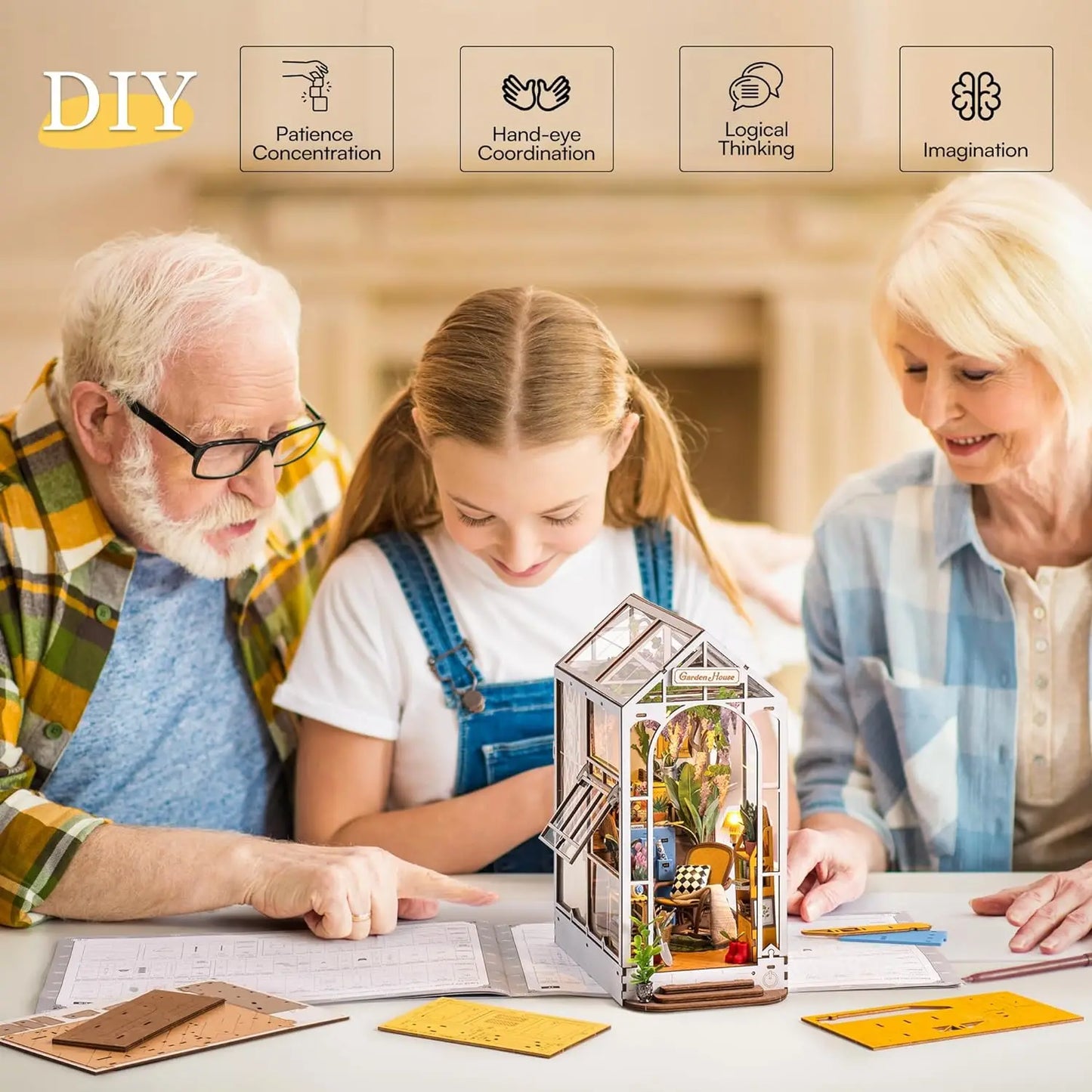 Robotime Rolife DIY Book Nook Wooden Miniature Doll House for Bookshelf Insert Furniture