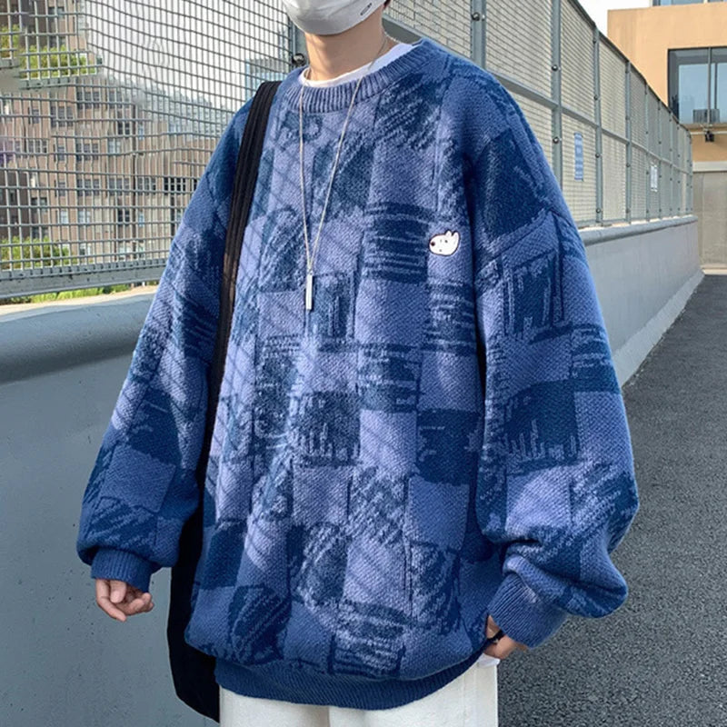 Fashion O-Neck Knitted Embroidery Loose Sweater Men's Clothing 2023 Autumn New Loose Casual Pullovers Warm Tops