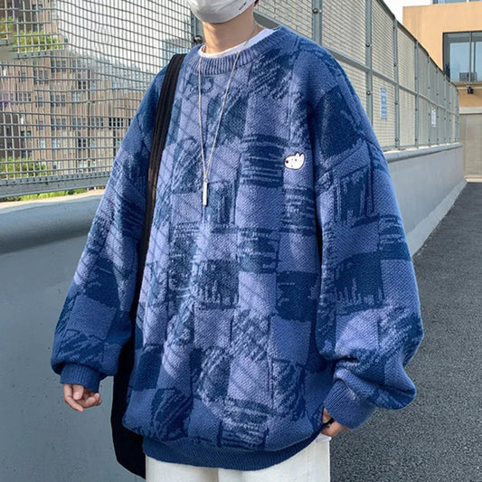 Fashion O-Neck Knitted Embroidery Loose Sweater Men's Clothing 2023 Autumn New Loose Casual Pullovers Warm Tops